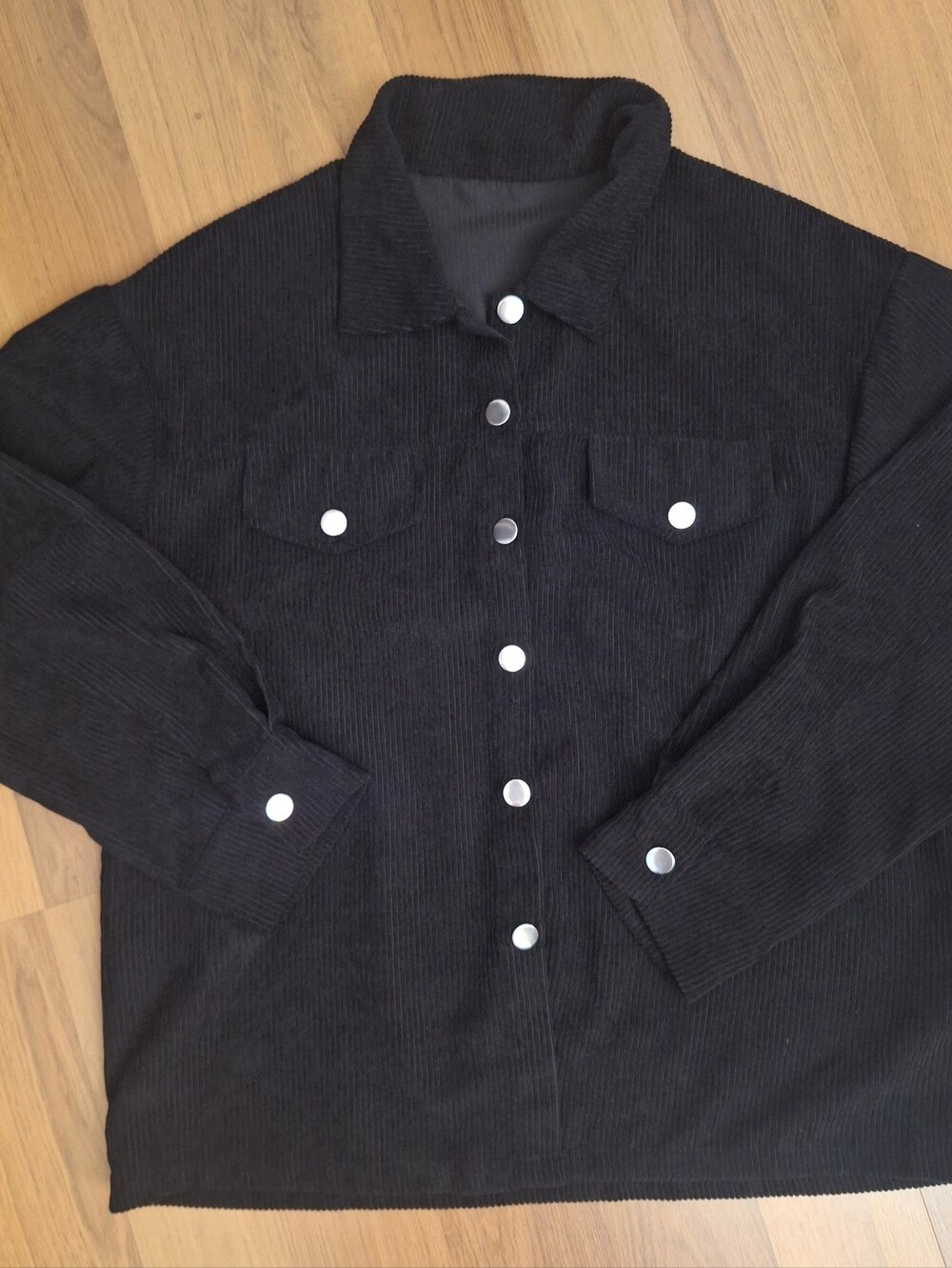 Black Corduroy Button-Up Shirt Jacket